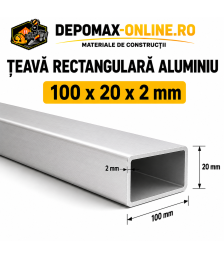 Teava rectangulara aluminiu 100 x 20 x 2 mm, 6 metri (EN AW-6060)